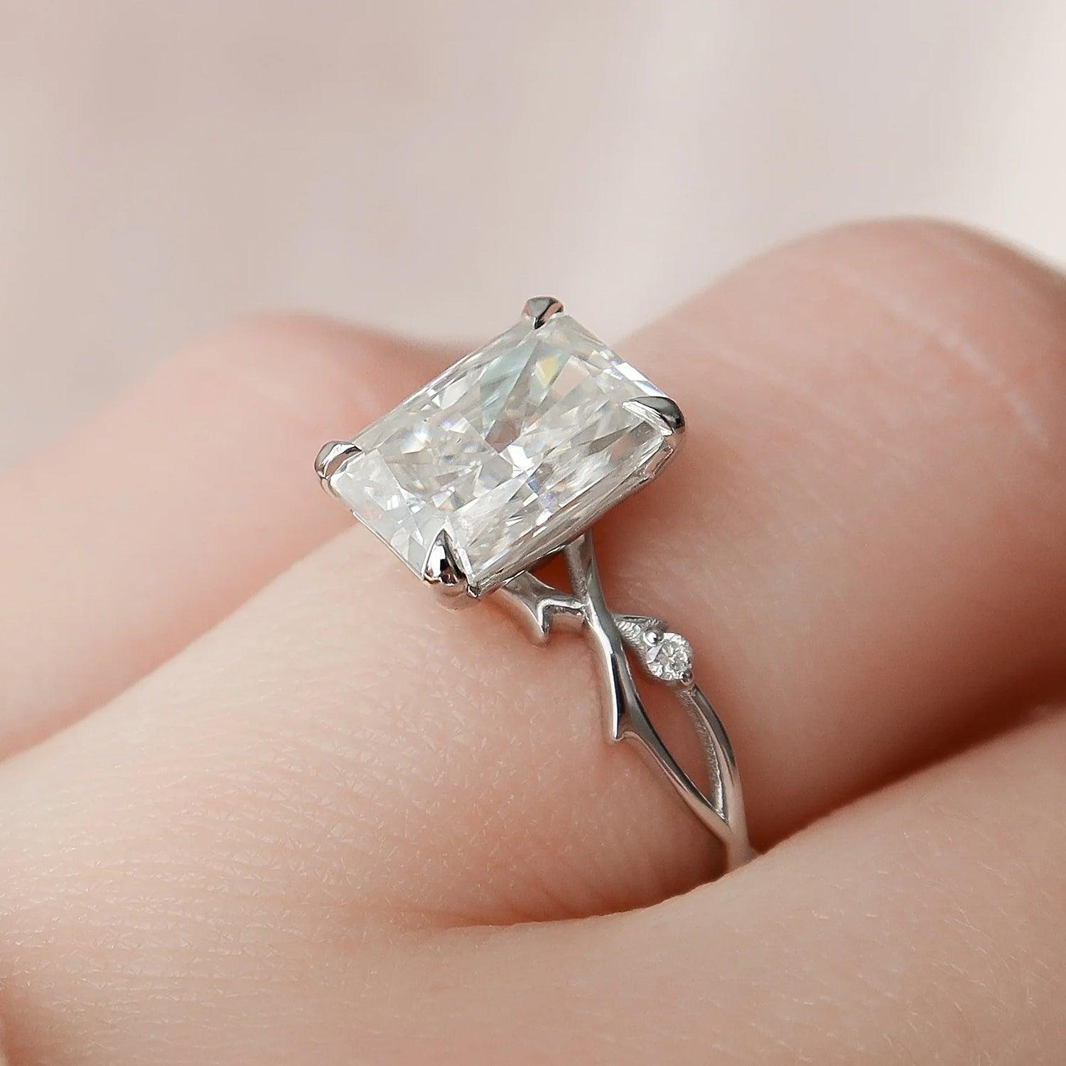 The Nature Blissful Radiant Side Stone Moissanite Ring - KNT - Engagement Rings, Wedding Bands & Fine Jewelry