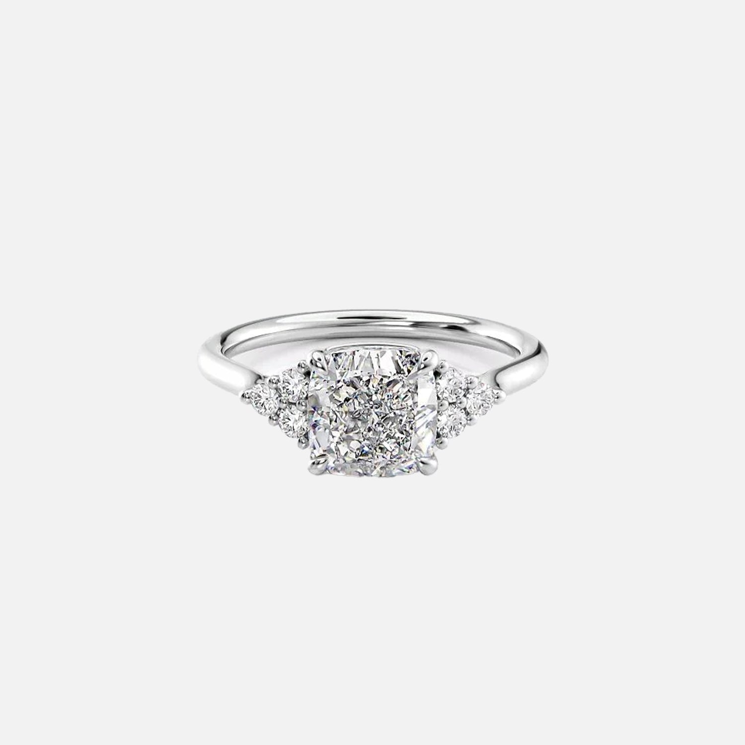 The Side Stone Catharina Cushion Solitaire Moissanite Ring - KNT - Engagement Rings, Wedding Bands & Fine Jewelry