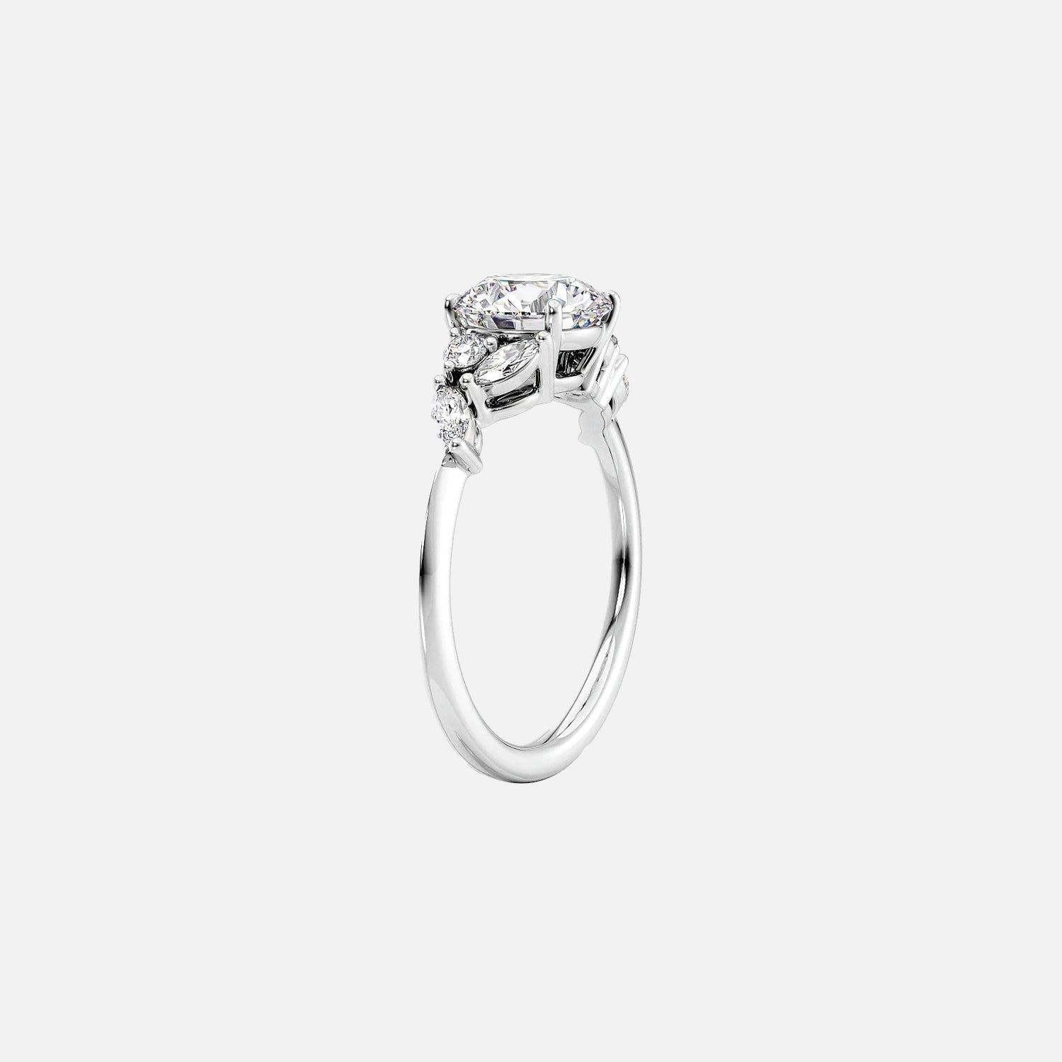 The Side Stone Daisy Oval Moissanite Ring - KNT - Engagement Rings, Wedding Bands & Fine Jewelry