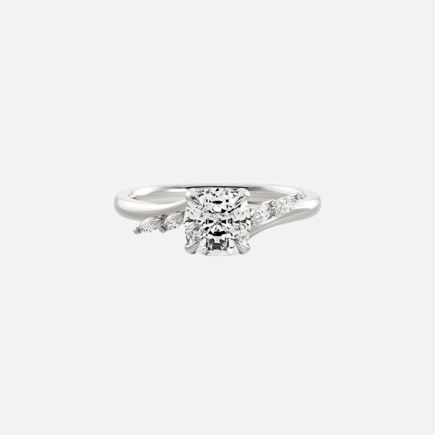 The Side Stone Elara Cushion Moissanite Ring - KNT - Engagement Rings, Wedding Bands & Fine Jewelry