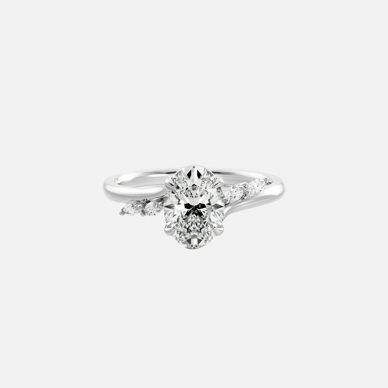 The Side Stone Elara Oval Moissanite Ring - KNT - Engagement Rings, Wedding Bands & Fine Jewelry