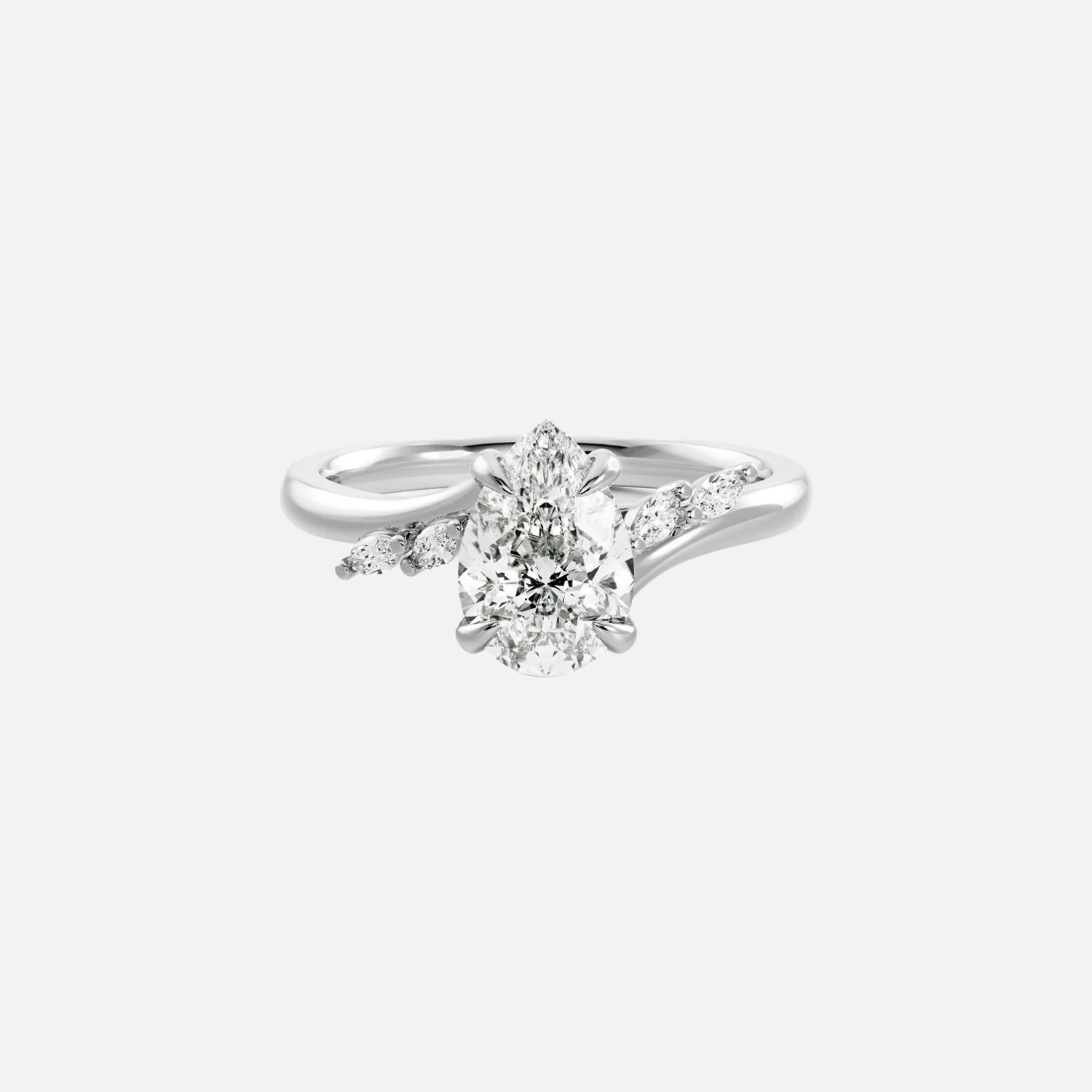 The Side Stone Elara Pear Moissanite Ring - KNT - Engagement Rings, Wedding Bands & Fine Jewelry