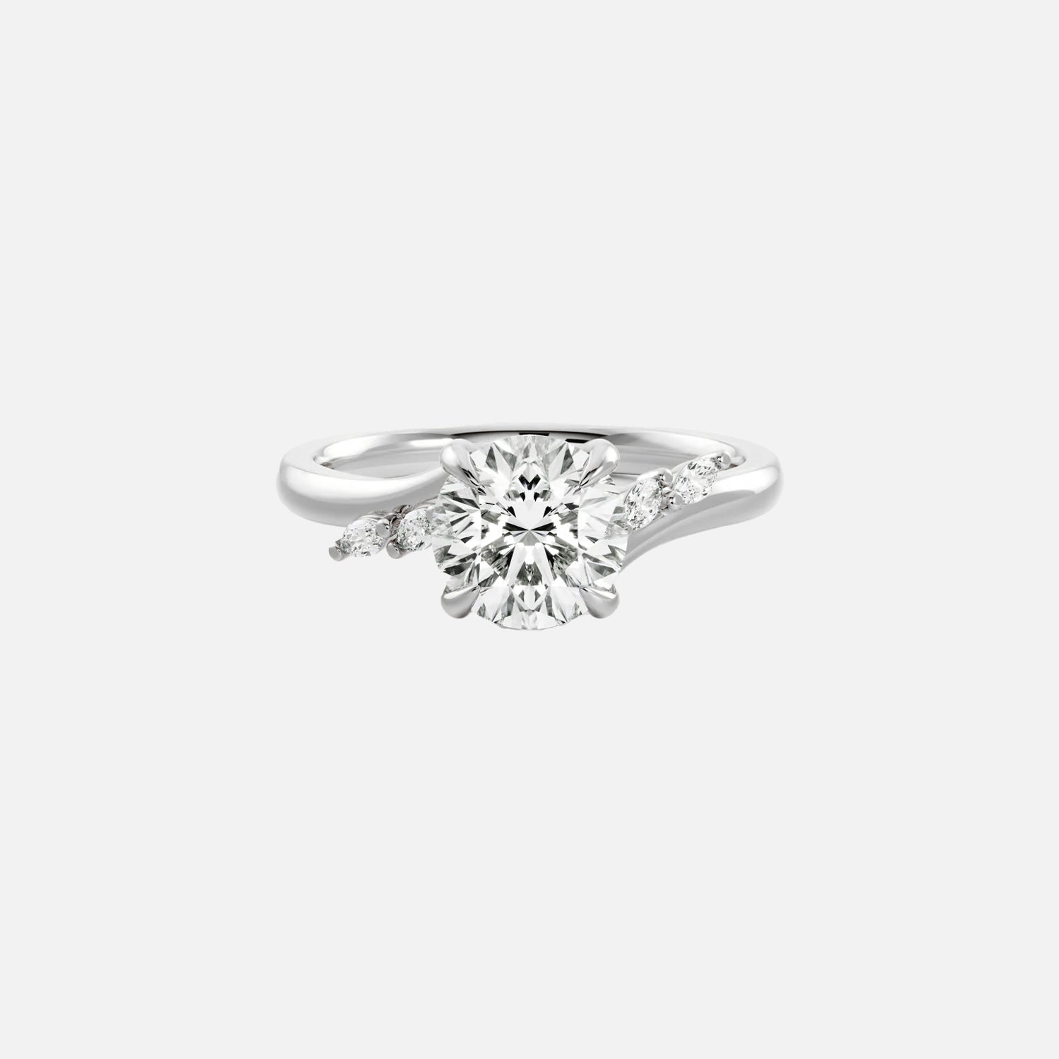 The Side Stone Elara Round Moissanite Ring - KNT - Engagement Rings, Wedding Bands & Fine Jewelry