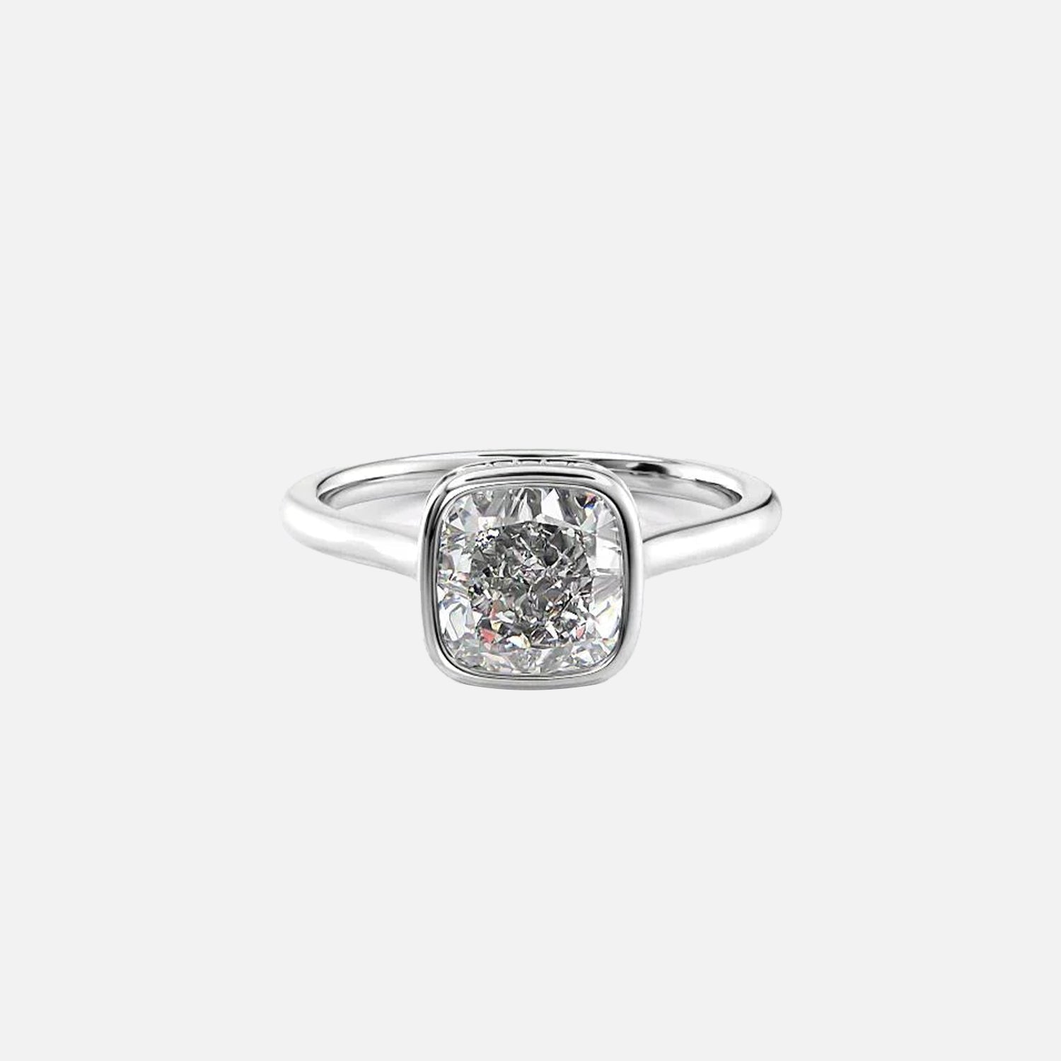 The Bezel Helena Cushion Solitaire Moissanite Ring - KNT - Engagement Rings, Wedding Bands & Fine Jewelry