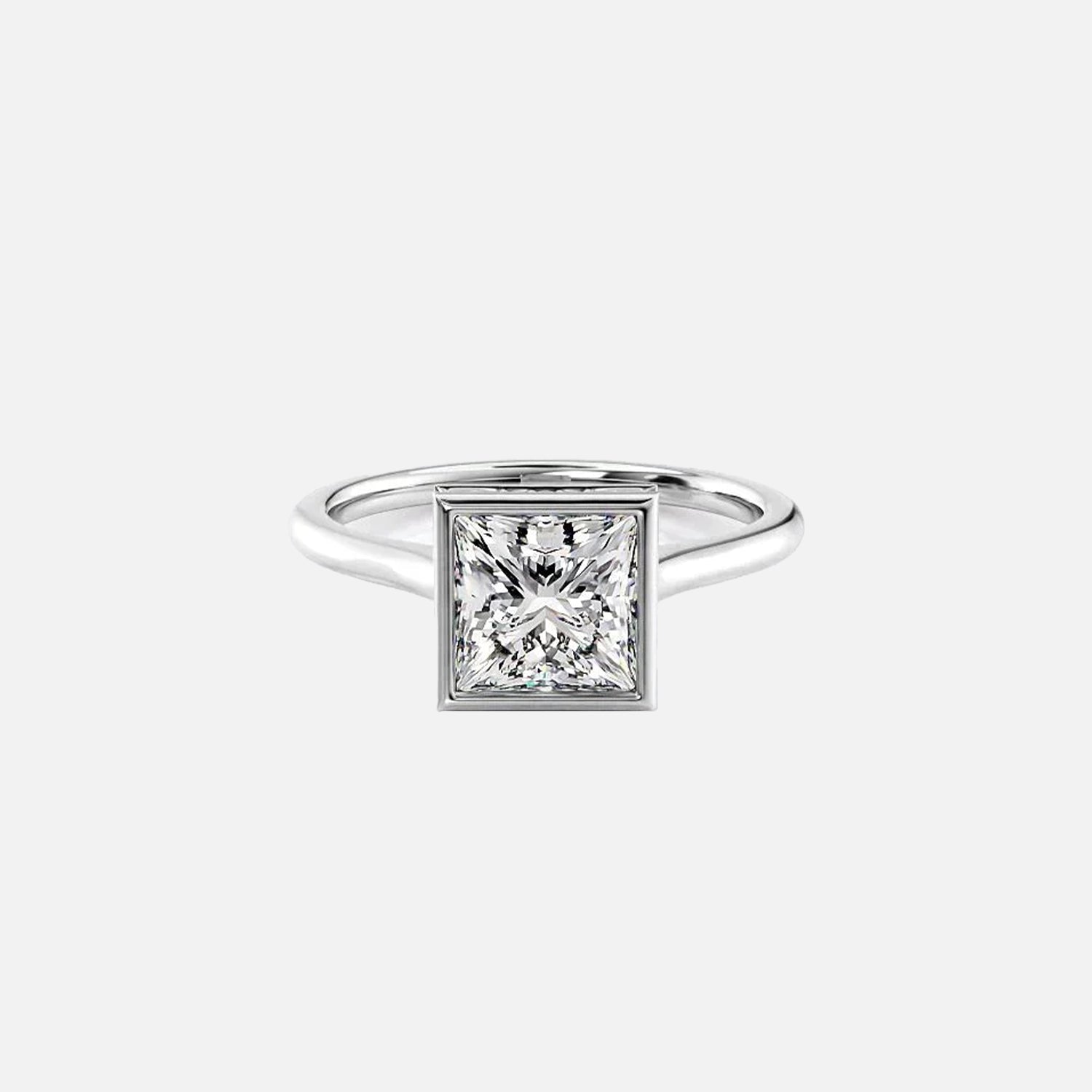 The Bezel Helena Princess Solitaire Moissanite Ring - KNT - Engagement Rings, Wedding Bands & Fine Jewelry