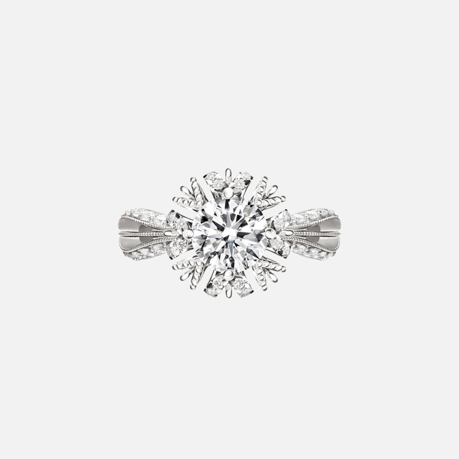 The Halo Miracle Round Side Stone Moissanite Ring - KNT - Engagement Rings, Wedding Bands & Fine Jewelry