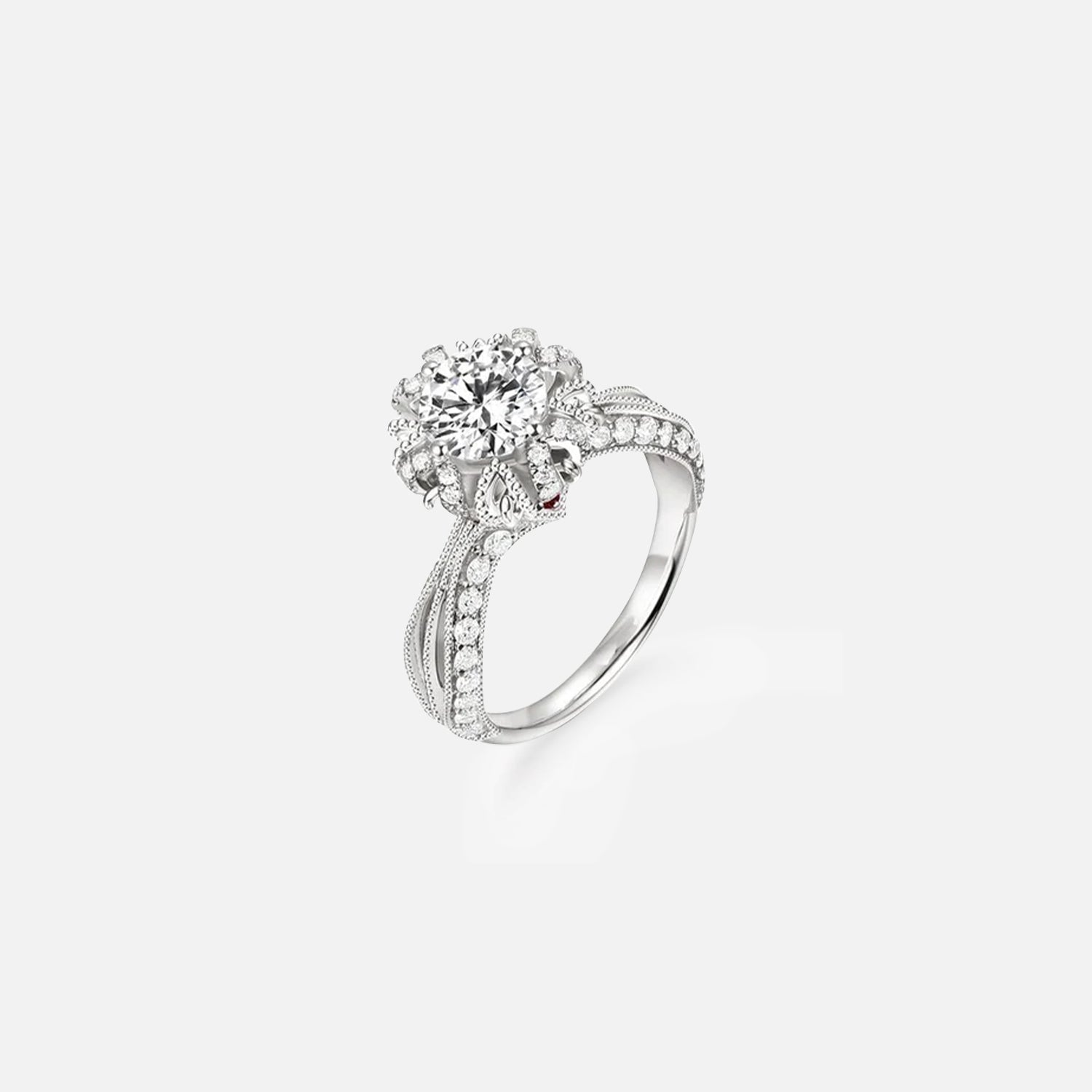 The Halo Miracle Round Side Stone Moissanite Ring - KNT - Engagement Rings, Wedding Bands & Fine Jewelry